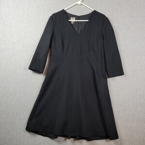 Anne Klein Black 3/4 Sleeve V Neck Fit & Flare Dress Women's 12 Lined Stretch